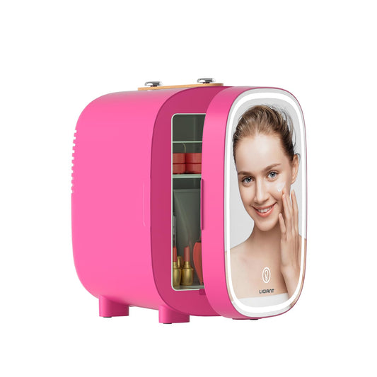 DF01A Mini Hautpflege Kühlschrank 4L – LED Spiegel Kühl-/Heizfunktion. Kompakter Würfel mit LED-Spiegel, kühlt/wärmt Kosmetik.