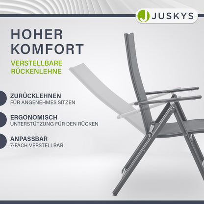 Juskys Gartenstuhl Calena 2er Set Anthrazit klappbar verstellbar
