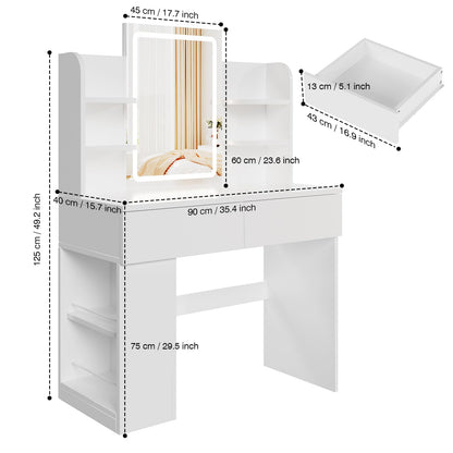 Airfish Schminktisch mit LED Beleuchtung und Spiegel, Weiss