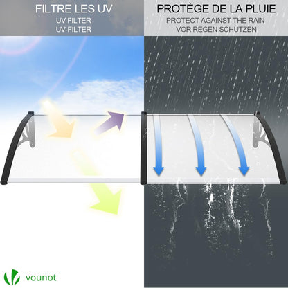 VOUNOT Vordach Haustür Pultvordach 200x80 cm Transparent/Schwarz