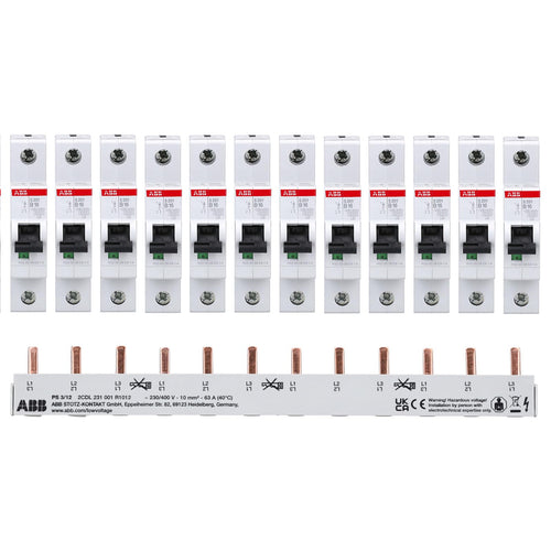 ABB S201-B16 Leitungsschutzschalter Set 12x 16A + Phasenschiene PS3/12 für die Elektroinstallation