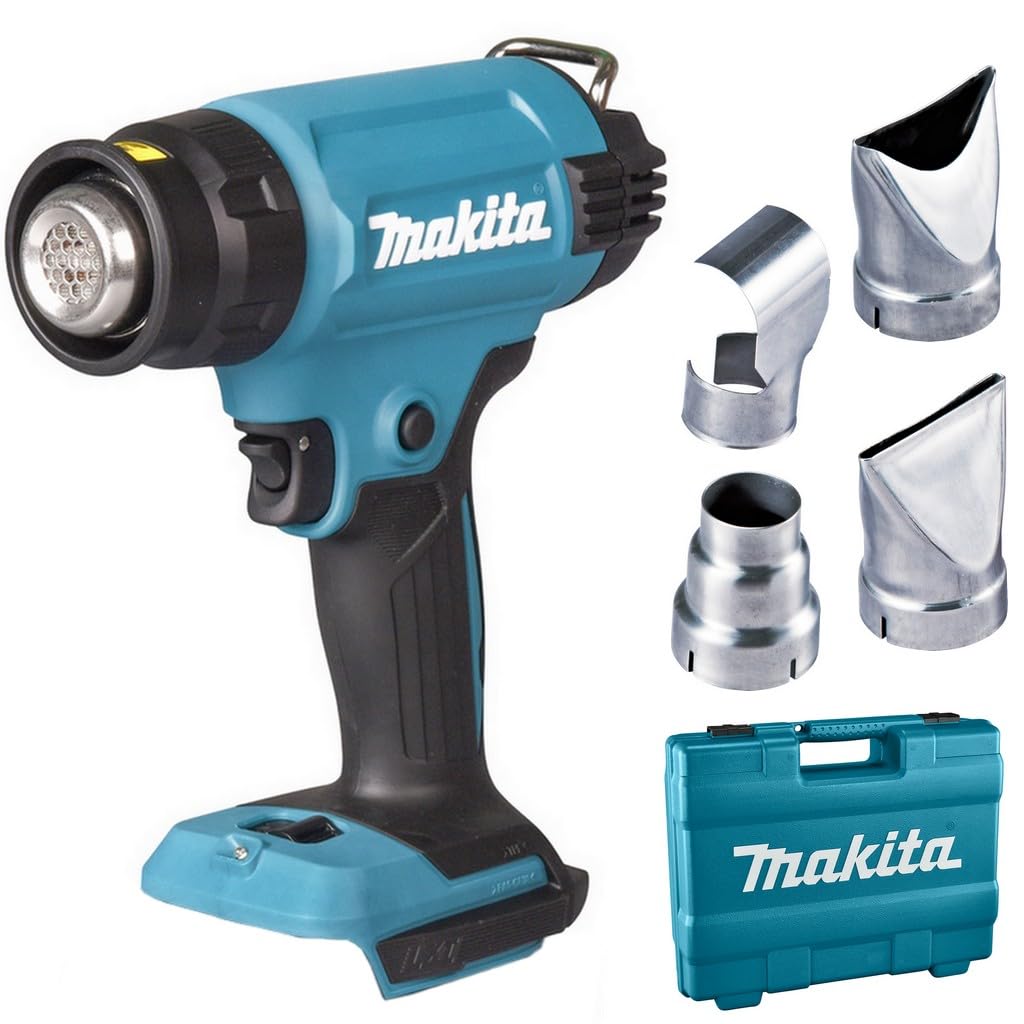 Makita DHG181ZK Akku-Heissluftgebläse - 18 V Solo Koffer. Blau-schwarz, handlich. Erhitzen, Verformen, Ablösen kabellos.