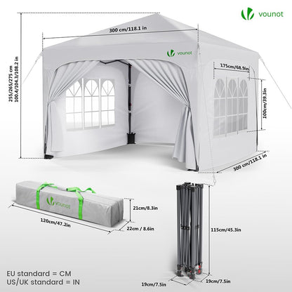 VOUNOT® Pavillon 3x3m Faltpavillon, 4 Seitenteile, Weiss