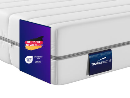 Traumnacht Basis 7-Zonen Kaltschaummatratze orthopädisch H4 100x200 cm. Rechteckige, weiße Matratze für ergonomischen Schlaf.