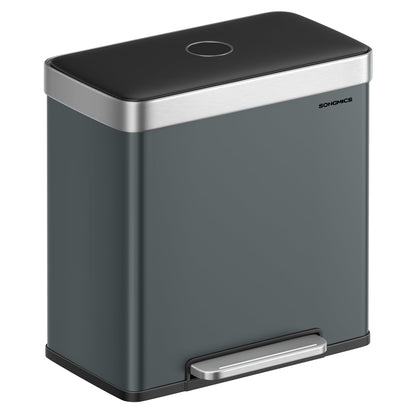SONGMICS Mülleimer Küche 2 x 30 L, Edelstahl, Softclose, grüngrau mit Fusspedal