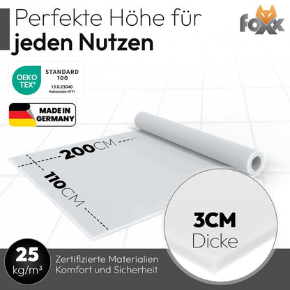 Foxx Schaumstoffplatte RG25 110x200x3 cm, mittelfester PU-Schaum