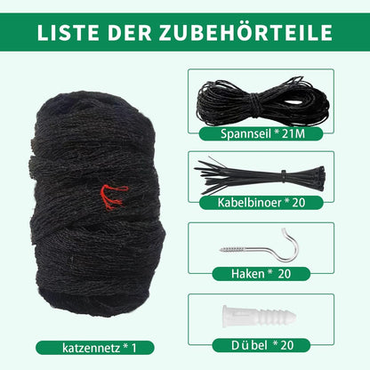 Tatamiyya Katzennetz für Balkon, drahtverstärkt, 8x2 m, schwarz