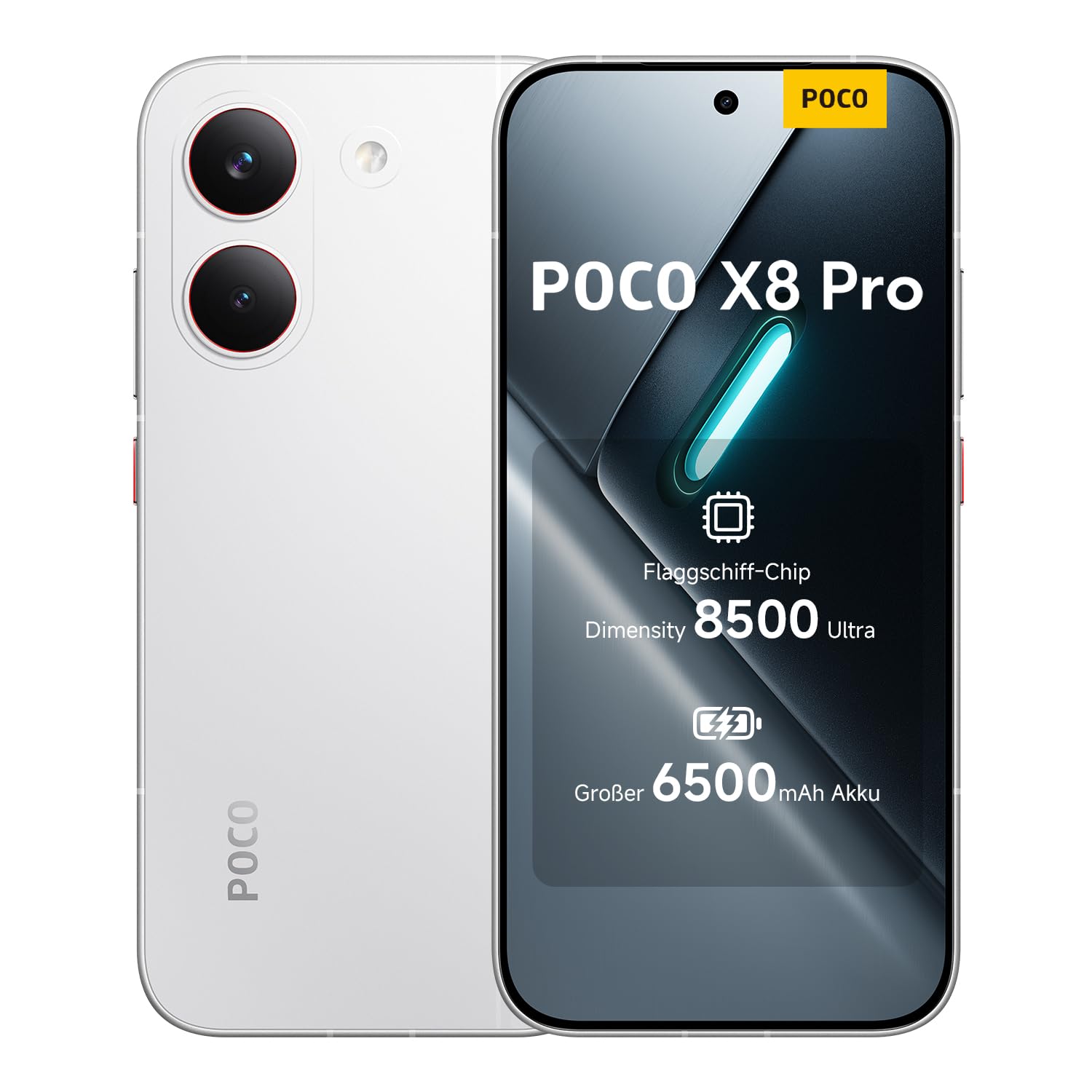 Xiaomi Poco X8 Pro Smartphone 512GB, Dimensity 8500-Ultra, Weiss – Metallrahmen und Glasrückseite