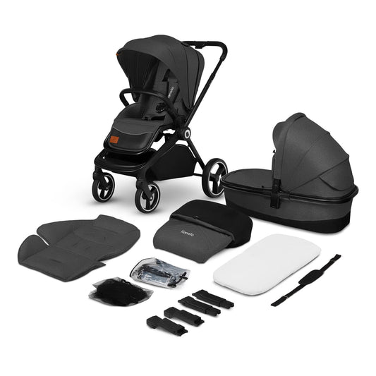 LIONELO Mika 2in1 Kombikinderwagen - Grey Graphite, in Grau. Variabler Kinderwagen für Neugeborene und Kleinkinder mit Wanne & Sportsitz.