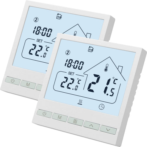 Beok TOL47WIFI Smart WiFi Heizthermostat - 2er-Pack, weiß, rechteckig, mit Display zur Temperaturregelung von Heizsystemen.