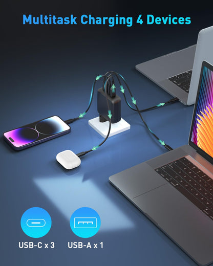 SATURNDOCK 100W USB-C Ladegerät, 4-Port Schnellladegerät mit 2 m Kabel