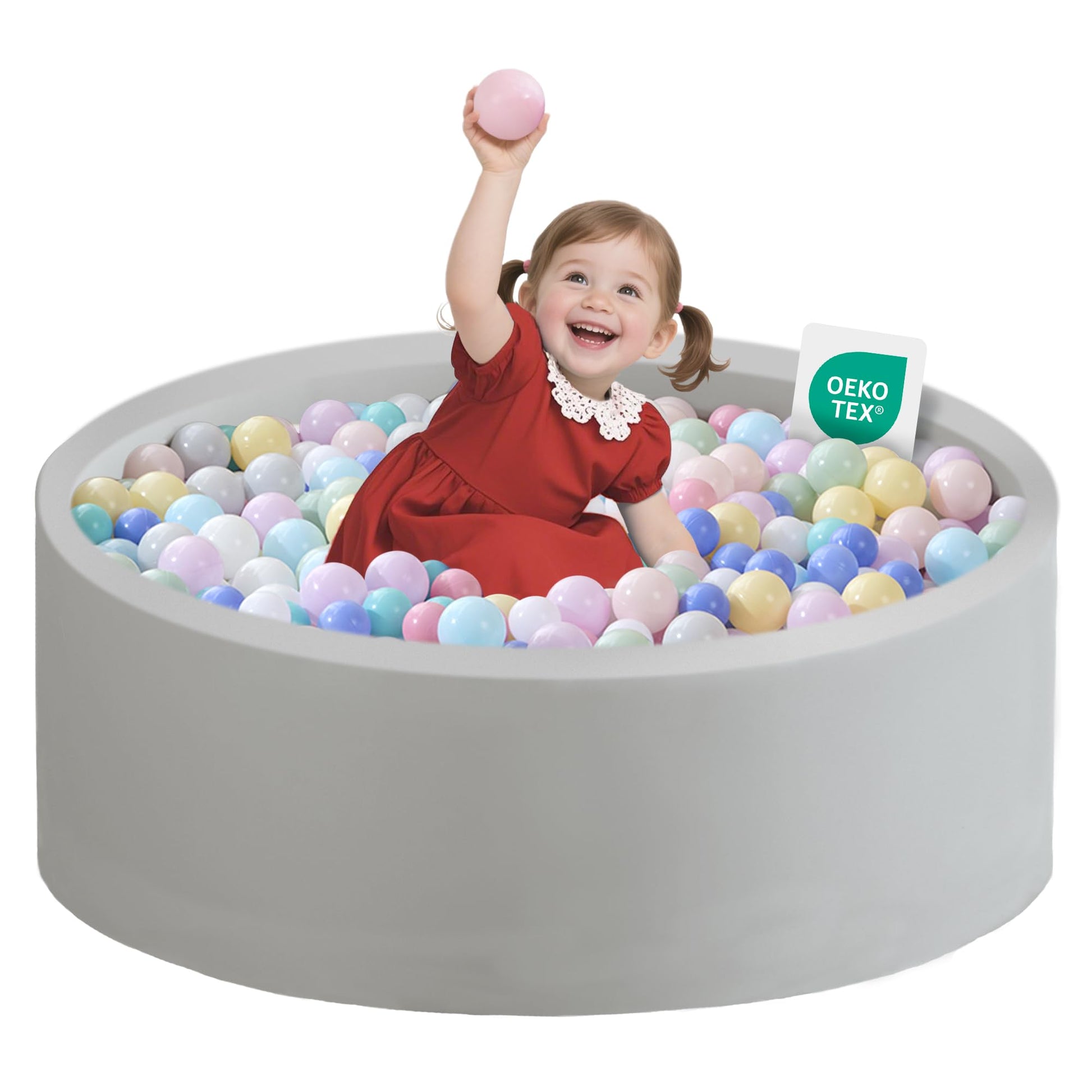 Zedachica Bällebad Baby 90x30 cm Schaumstoff rund grau ohne Bälle mit Reissverschluss