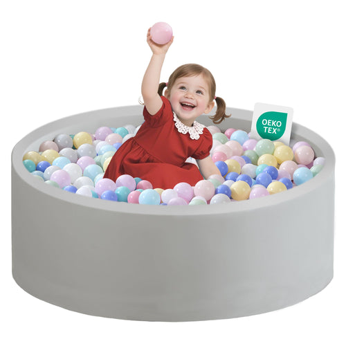 Zedachica Bällebad Baby 90x30 cm Schaumstoff rund grau ohne Bälle mit Reissverschluss