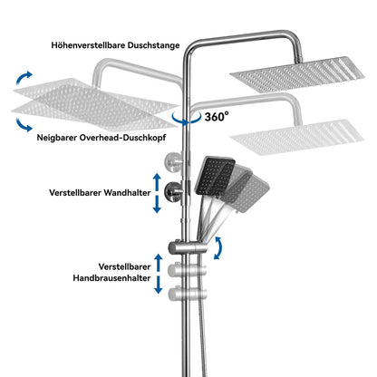 Auralum Thermostat Regendusche Komplettset Chrom - 30cm Überkopfbrause