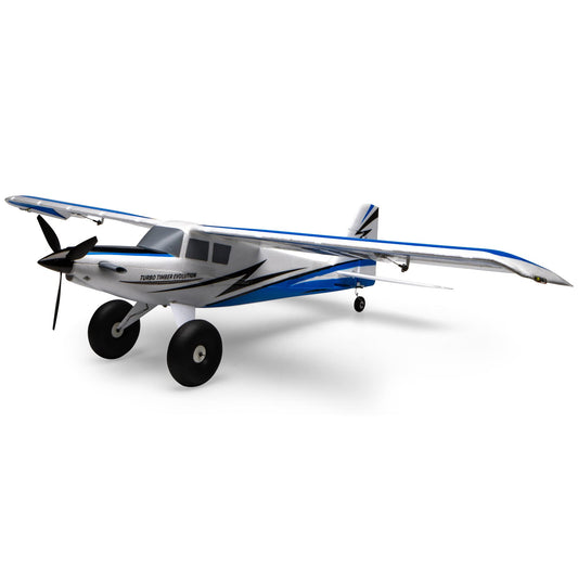UMX Turbo Timber Evolution Modellflugzeug - BNF Basic AS3X SAFE, weißer Hochdecker mit Tundra-Rädern. Für vielseitigen RC-Flug mit Kurzstart/Landung.