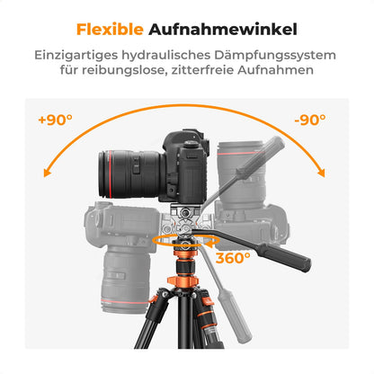 K&F CONCEPT Videostativ K234A7+FH-03 mit Fluidkopf, Aluminium, 200 cm
