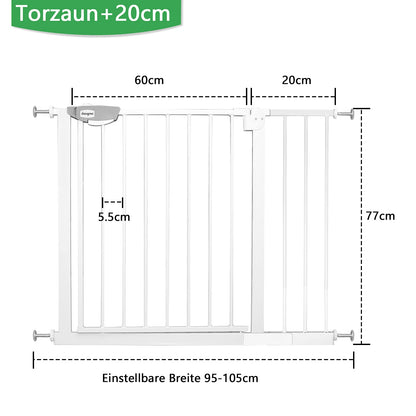UISEBRT Türschutzgitter ohne Bohren, Auto-Close, 95-105 cm, weiss