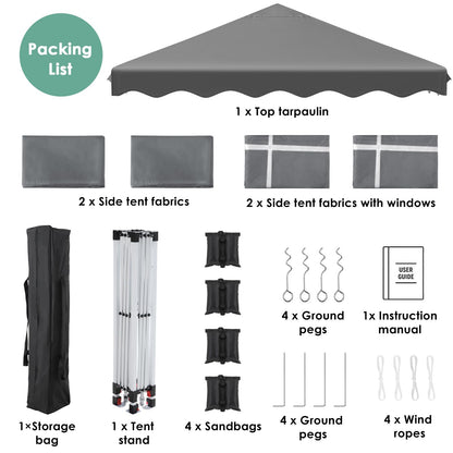 OutdoorPro Faltpavillon 3x3m – UV50+ Grau mit Seitenteilen