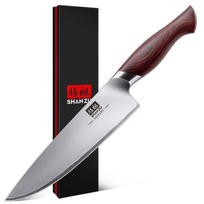 SHAN ZU Kochmesser OKINAWA 20 cm, 10Cr15MoV Edelstahl, Pakkaholzgriff, matte Klinge zum Schneiden von Fleisch und Gemüse