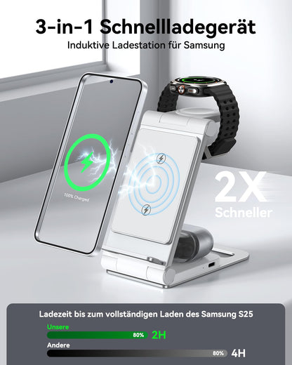 Bolvunes 3-in-1 Induktive Ladestation für Samsung Galaxy, Watch & Buds