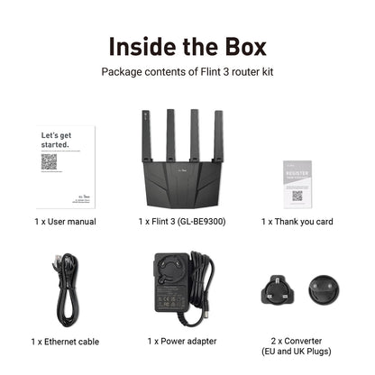 GL.iNet GL-BE9300 Flint 3 WiFi 7 Router, Tri-Band, 5x 2.5G Ports