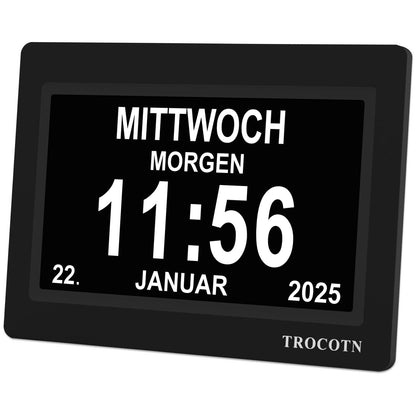 TROCOTN Demenz Uhr Senioren Digitale Tagesuhr 7 Zoll Schwarz, digitale Anzeige mit grosser Schrift