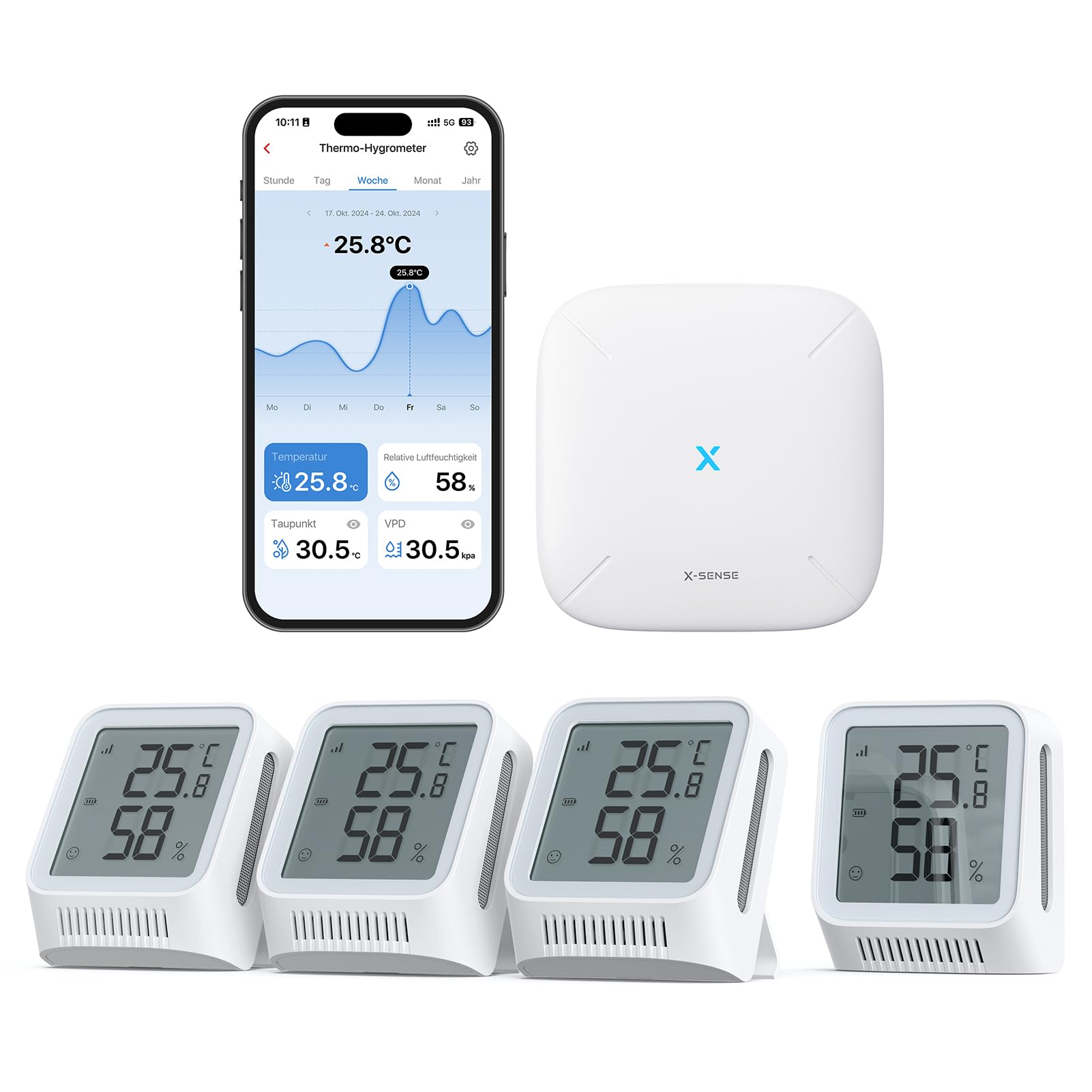 X-Sense WLAN Thermo-Hygrometer STH0A41 für innen mit Basisstation