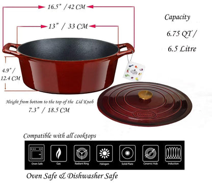 La Cuisine Gusseisen Bräter Schmortopf Oval 33 cm 6.5 L Mattschwarz