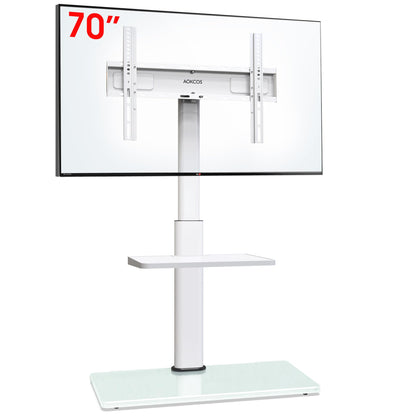 AOKCOS TV Bodenständer höhenverstellbar schwenkbar mit Ablagen, Weiss. Zur flexiblen Positionierung eines Fernsehers im Raum.