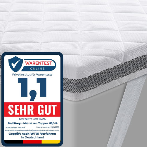 BedStory Gel Topper Matratzentopper - 180x200cm H3/H4. Weißer, rechteckiger Topper für verbesserte Druckentlastung und Liegekomfort auf Matratzen.