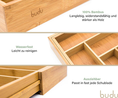 budu Besteckkasten #50 aus Bambus, ausziehbar, Tiefe 50 cm