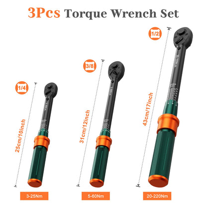 NADOKHI Drehmomentschlüssel Set 3-tlg - 1/4" 3/8" 1/2" Zoll