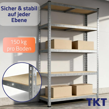 TKT Work System Schwerlastregal verzinkt 180x120x40 cm mit 5 Holzböden