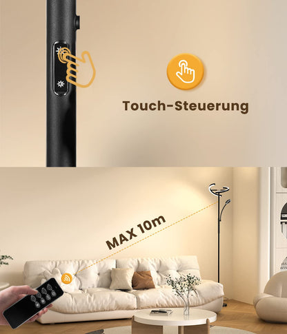 ANTENLICHT Stehlampe LED Dimmbar Schwarz - Deckenfluter Leselampe