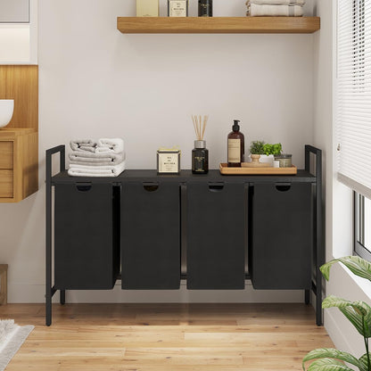 Steelsøn Rigil Wäschesammler 4 Fächer – Metall, Schwarz mit Ablage