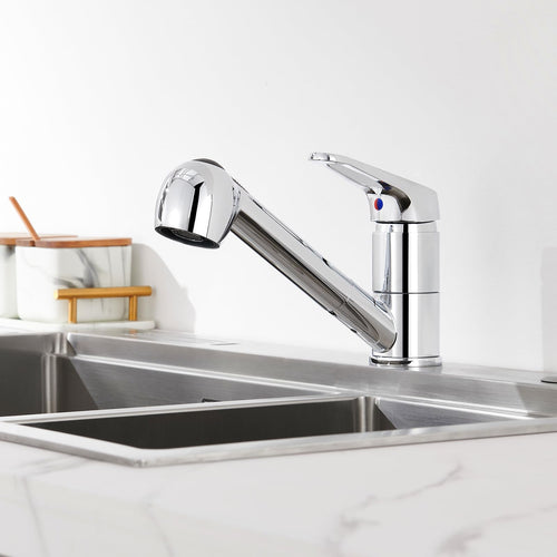Auralum Küchenarmatur ausziehbar mit Brause, 360° schwenkbar, Chrom, verchromte Oberfläche