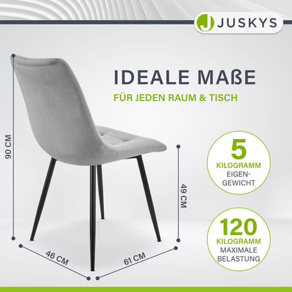 Juskys Blanca Esszimmerstühle 4er Set - Samt Hellgrau