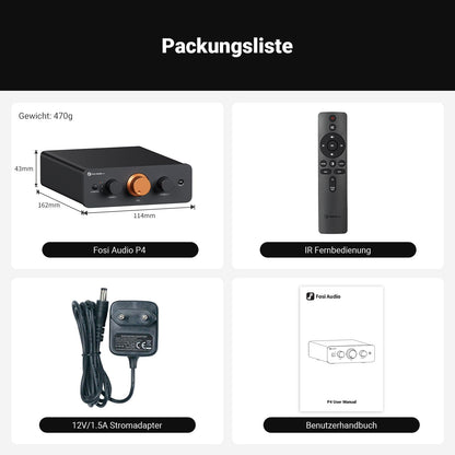 Fosi Audio P4 Mini Preamp Stereo Vorverstärker - 3x RCA