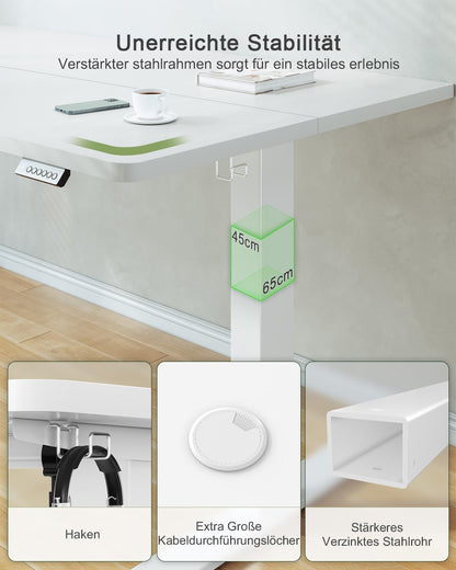 JUMMICO Elektrischer Steh-Sitz Schreibtisch 100x60cm Weiss USB
