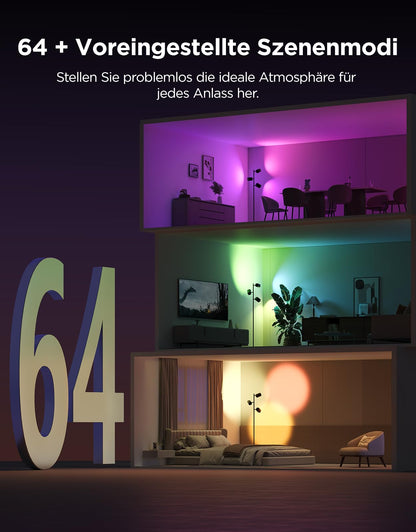 Govee 3-Flammen LED Stehleuchte RGBWW Fokus-Verstellbar Schwarz