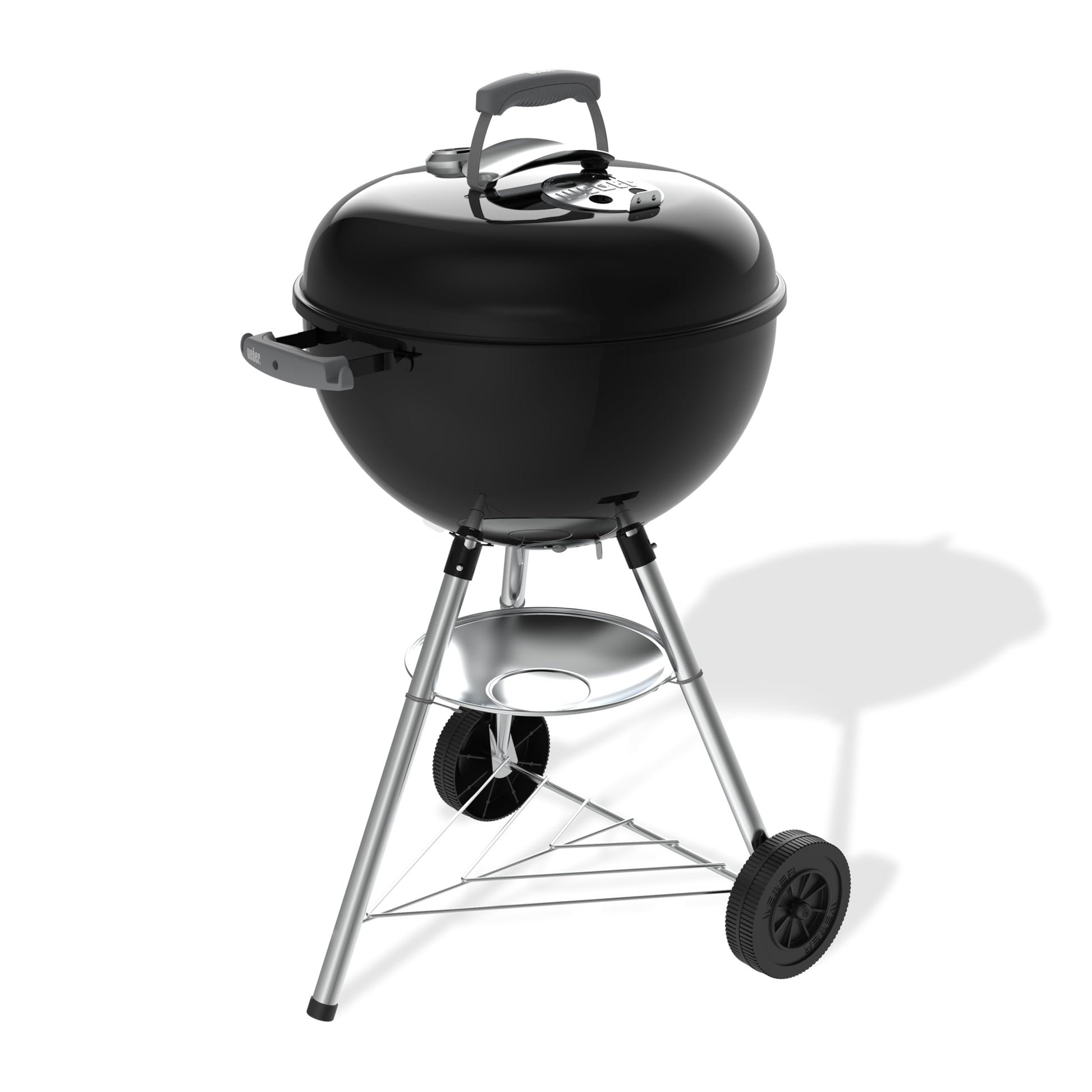 Weber Bar-B-Kettle Holzkohlegrill 47 cm mit Thermometer schwarz, Kugelgrill mit Deckel und Dreibein-Ständer auf Rädern