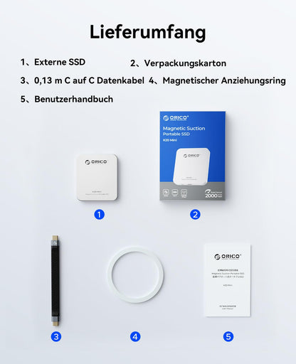 ORICO K20Mini 1TB Externe SSD - iPhone 15/16 Typ-C Magnetisch