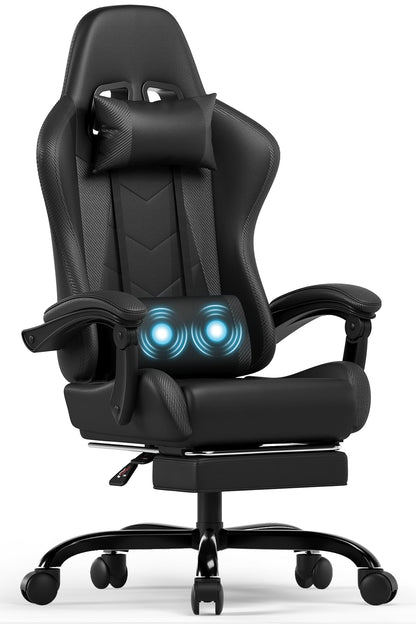 Devoko Ergonomischer Gaming Stuhl mit Massage & Fussstütze - Schwarz