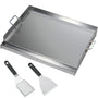 CAVATINY Edelstahl Grillplatte BBQ Plancha 54x41 cm mit Spachtel-Set, silber, rechteckig, beidseitige Griffe