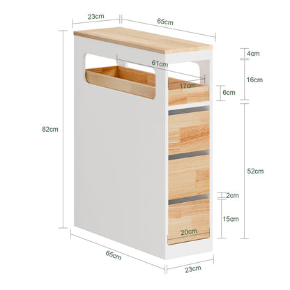 SoBuy Badezimmerschrank BZR54-III-WN, schmal, 3 Schubladen, weiss