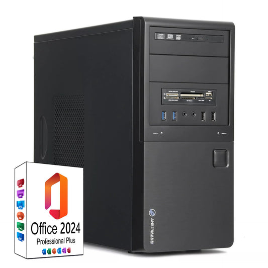 Ankermann Desktop PC Barcelona - i5-6500 GT 740 16GB 1TB SSD. Schwarzer, rechteckiger Tower zum Arbeiten und Spielen.