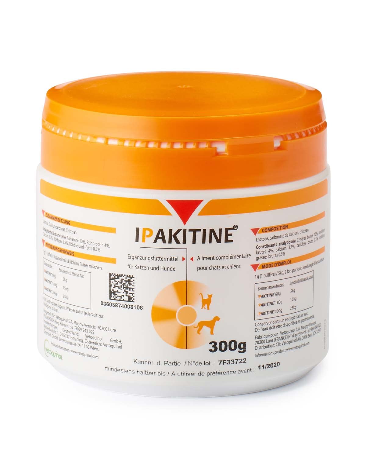 Vetoquinol Ipakitine 300 g Ergänzungsfuttermittel für Hunde und Katzen, Pulver zur Unterstützung der Nieren
