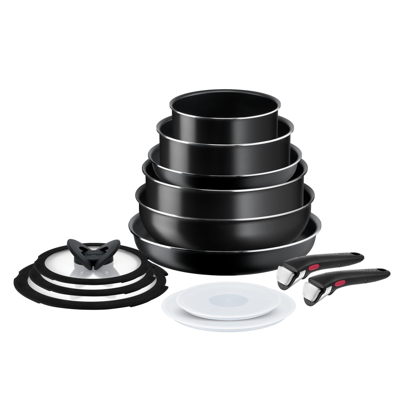 Tefal Ingenio Easy On Topf & Pfannenset 13-tlg. mit abnehmbarem Griff. Schwarz, antihaft & stapelbar zum Kochen/Braten.