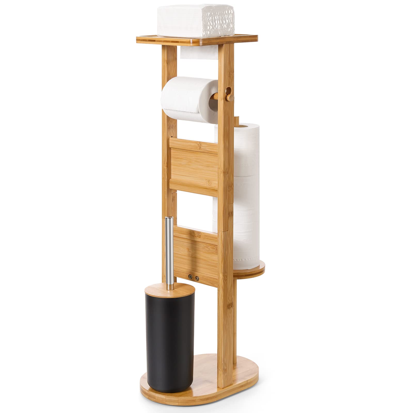 Yorbay WC-Garnitur aus Bambus mit Toilettenpapierhalter und WC-Bürste, stehendes Regal in Natur