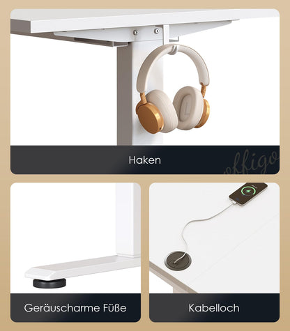 OffiGo Höhenverstellbarer Schreibtisch 160 cm – Weiss